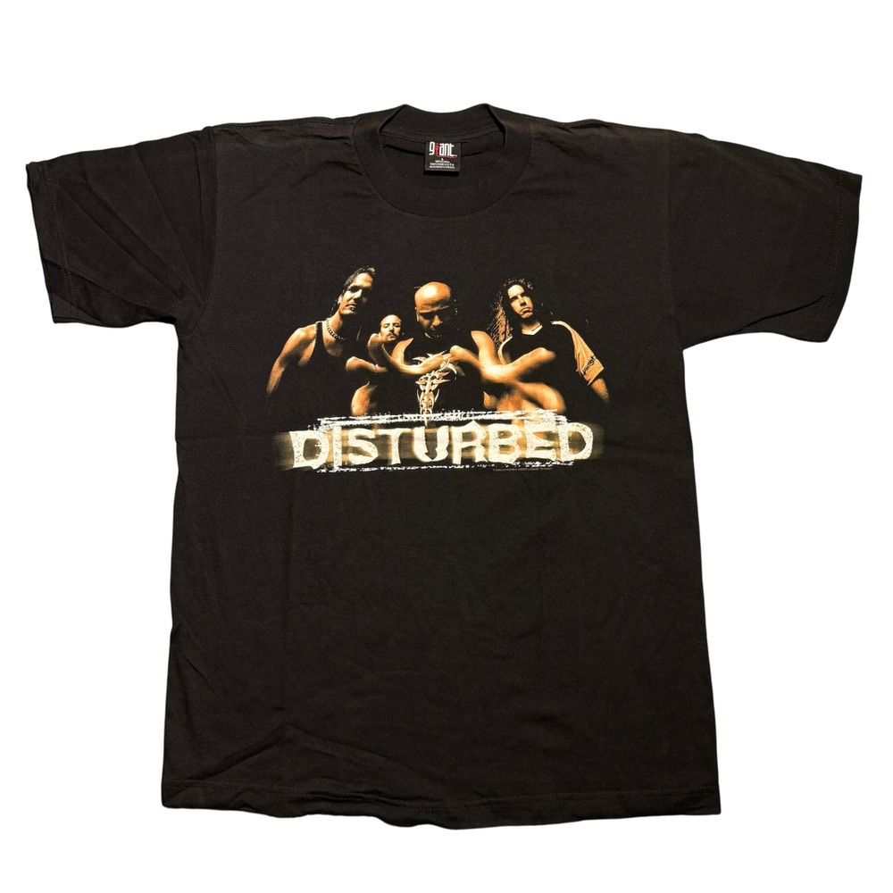 Vintage 2000 Disturbed Band T-Shirt Mens Large Black Giant Tag Nu Metal Rock Tee